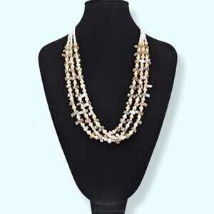 Vintage 3-Strand MOP & Wood Bead Necklace